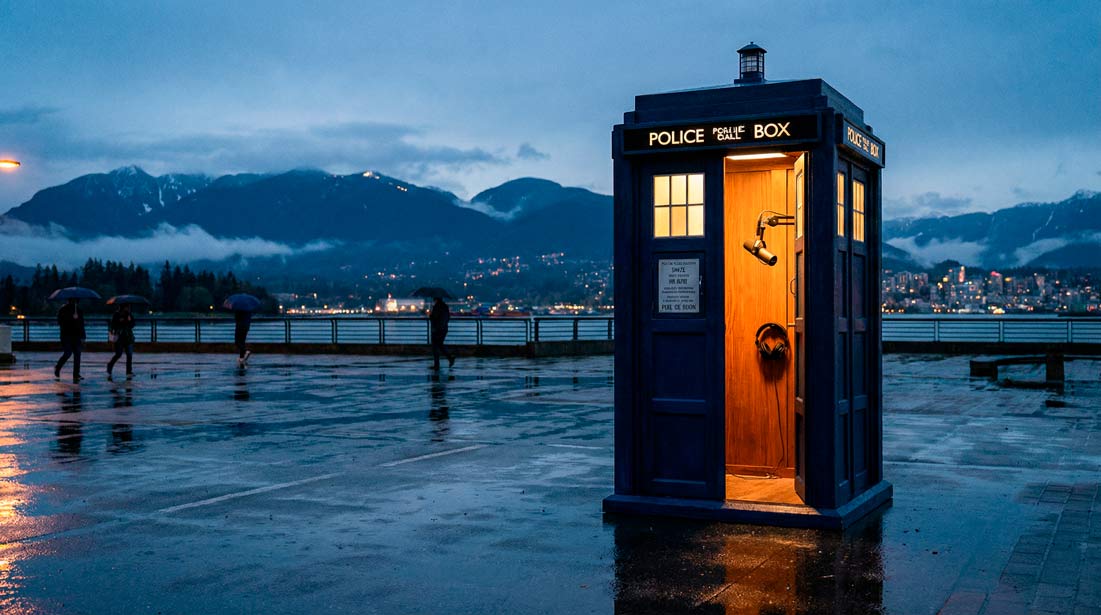 blue police box Vancouver night